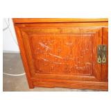 Elegant Wooden Glass Display Cabinet with Carved Bird Design