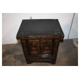 Vintage Black Lacquer Chinese Cabinet with Intricate Inlay
