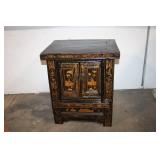 Vintage Black Lacquer Chinese Cabinet with Intricate Inlay