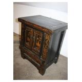 Vintage Black Lacquer Chinese Cabinet with Intricate Inlay