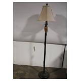 Vintage Floor Lamp with Woven Shade and Decorative Base