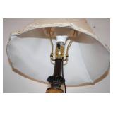 Vintage Floor Lamp with Woven Shade and Decorative Base