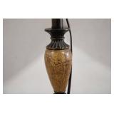 Vintage Floor Lamp with Woven Shade and Decorative Base