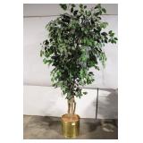 Artificial Ficus Tree with Decorative Brass Planter