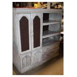 Vintage Wooden Hutch with Shelves and Cabinets