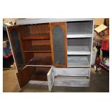 Vintage Wooden Hutch with Shelves and Cabinets