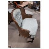 Set of 2 Vintage Cane Back Accent Chairs with Ottoman