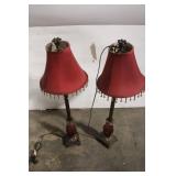 Pair of Vintage Red Table Lamps with Beaded Trim Shades