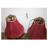 Pair of Vintage Red Table Lamps with Beaded Trim Shades
