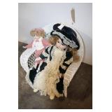 Set of 2 Porcelain Dolls on Wicker Chair