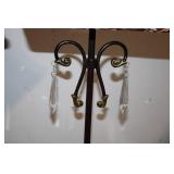 Pair of Vintage Red Fabric Lamps with Gold Accent and Crystal Drops