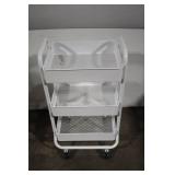 Rolling White Metal 3-Tier Utility Cart