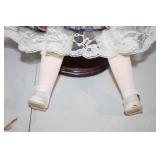 Porcelain Doll with Plaid Dress and Blue Velvet Hat - 17 Inches