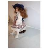 Porcelain Doll with Plaid Dress and Blue Velvet Hat - 17 Inches