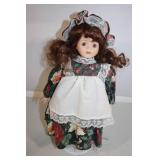 Vintage Porcelain Victorian Doll in Floral Dress with Bonnet