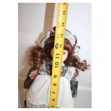 Vintage Porcelain Victorian Doll in Floral Dress with Bonnet