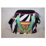 Colorful Zebra and Leopard Print Handbag with Multiple Compartments