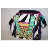 Colorful Zebra and Leopard Print Handbag with Multiple Compartments
