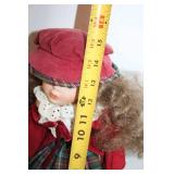 Porcelain Doll in Red and Green Plaid Dress with Hat