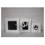 Set of 3 White Framed Wall Mirrors with Ribbon Hangers