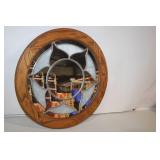 Round Stained Glass and Wood Framed Mirror