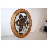 Round Stained Glass and Wood Framed Mirror