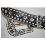 Western Style Rhinestone Studded Belt with Intricate Buckle