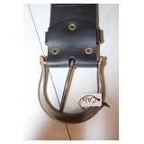 Vintage Leather Belt with Decorative Brass Rings
