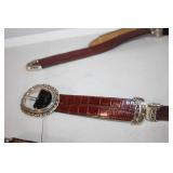 Set of 2 Leather Belts with Decorative Buckles