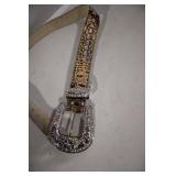 Rhinestone Embellished Leather Belt with Buckle