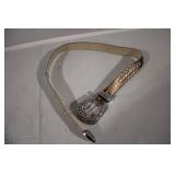 Rhinestone Embellished Leather Belt with Buckle