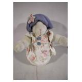 Floral Dressed Plush Bunny with Lavender Hat