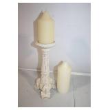 Decorative White Candle Holder with Tall Pillar Candles