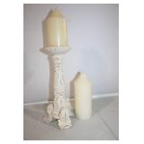 Decorative White Candle Holder with Tall Pillar Candles