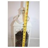 Decorative White Lantern with Pine Cones and Berry Accents