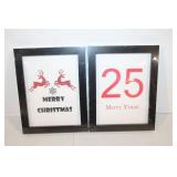 Set of 2 Framed Christmas Prints Featuring Reindeer and 25 Merry Xmas