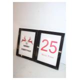 Set of 2 Framed Christmas Prints Featuring Reindeer and 25 Merry Xmas