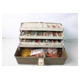 Vintage Fishing Tackle Box with Assorted Lures and Accessories