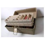 Vintage Fishing Tackle Box with Assorted Lures and Accessories