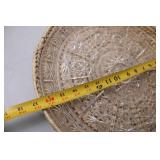 Vintage Wicker and Glass Serving Tray with Decorative Design