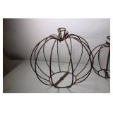 Set of 3 Rustic Metal Pumpkin Frames and Turkey Wire Sculpture