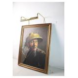 Vintage Framed Painting of a Man with a Hat and Pipe