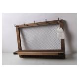 Rustic Wooden Wall-Mounted Jewelry Holder with Hooks