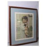 Framed Bessie Pease Gutmann Lithograph - Child with Puppy