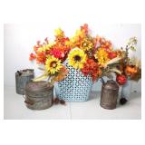 Rustic Autumn Floral Arrangement with Vintage Metal Containers