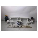 Decorative Set: Porcelain Vases, White Lanterns, and 