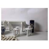 Decorative Set: Porcelain Vases, White Lanterns, and 
