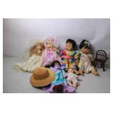 Collection of 7 Vintage Dolls with Accessories