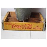Vintage Rustic Decorative Set with Coca-Cola Crate and Metal Pitcher