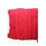 Pair of Red Knitted Throw Cushions with Intricate Patterns